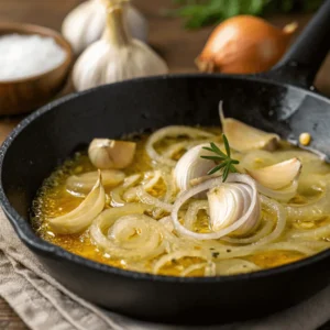 Sautéing onions and garlic in butter