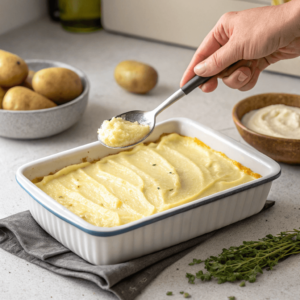 Potato mixture in baking dish