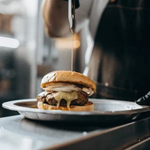 Burger resting on a plate