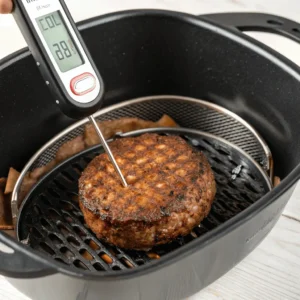 Checking burger temperature