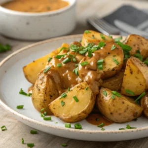 Resting and garnishing smothered potatoes