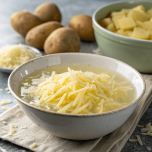 Grated potatoes in a bowl