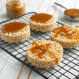 Cooling caramel rice cakes on a rack