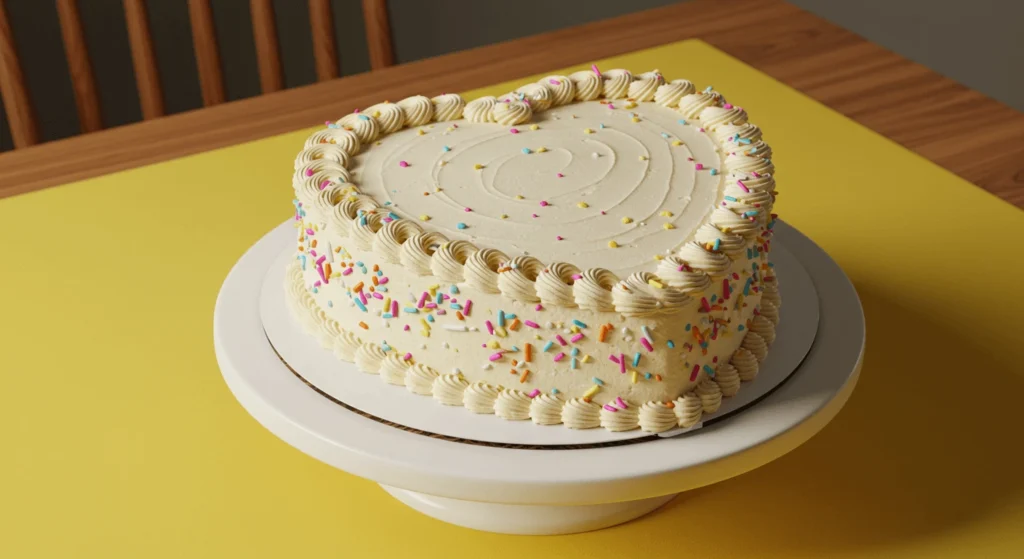 A bold red heart-shaped cake with gold piping details on a matching stand.