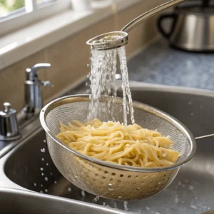 Draining cooked pasta