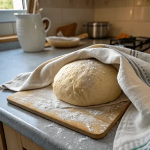 Resting dough covered with cloth