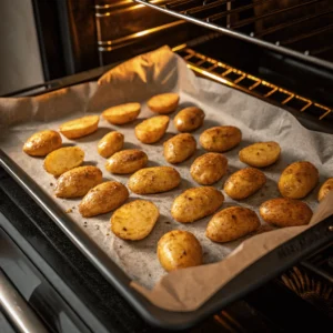 Potatoes roasting in an oven