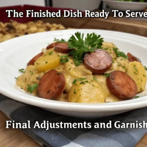 A plated dish of Louisiana Smothered Potatoes garnished with fresh parsley.