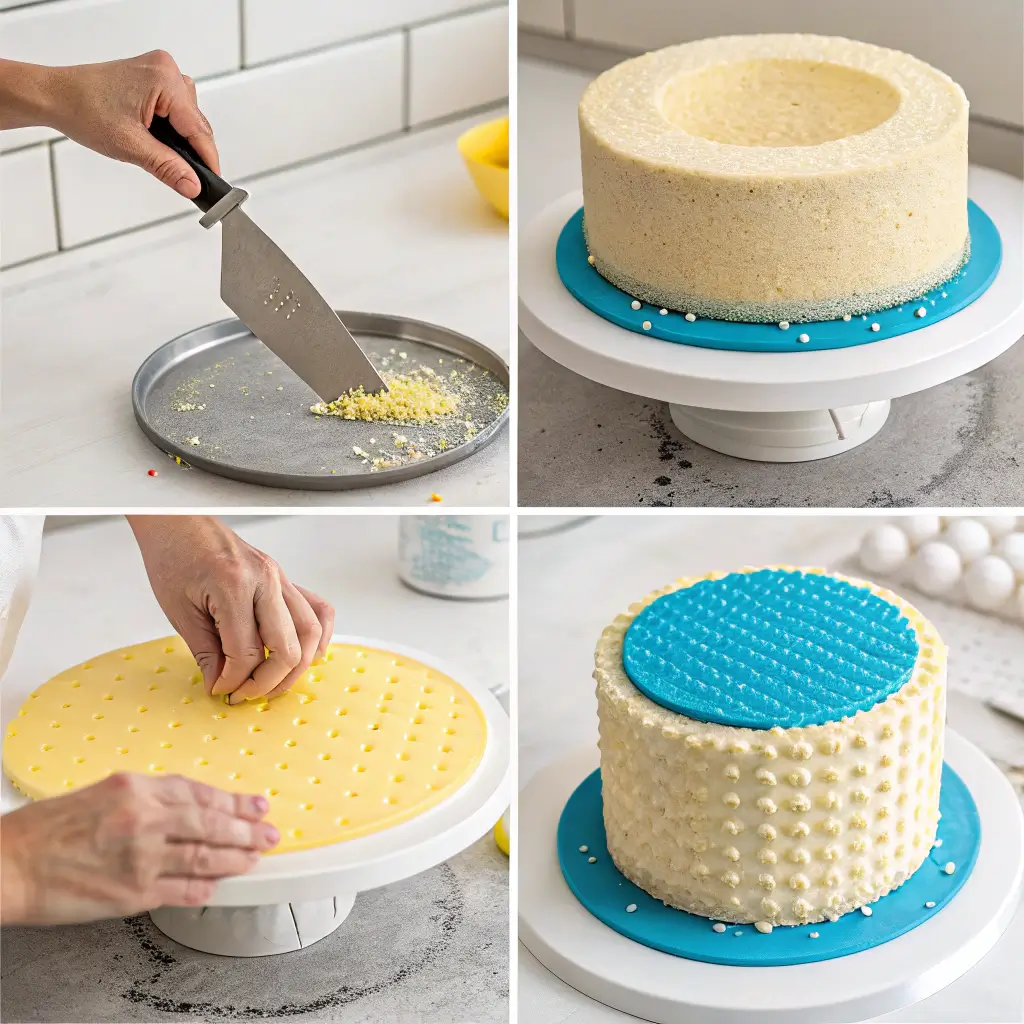 Step-by-step Lego cake decorating process