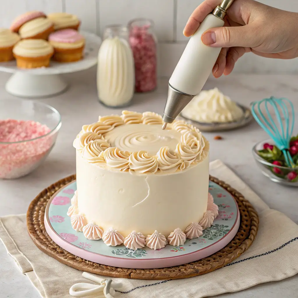 Frosting a 6-inch smash cake with piping bag
