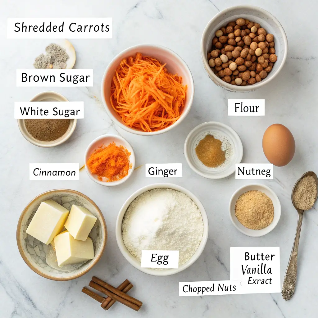 Labeled baking ingredients for chewy cookies on marble counter