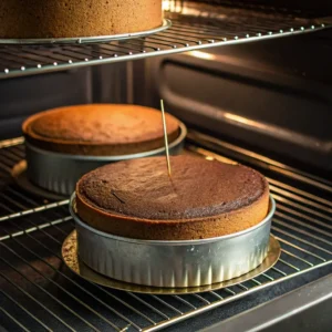 Chocolate cake layers for Harry Potter cake baking in oven