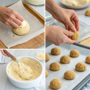 Step-by-step assembly of strawberry cheesecake cookie dough