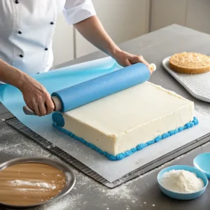 Draping fondant over buttercream-covered cake