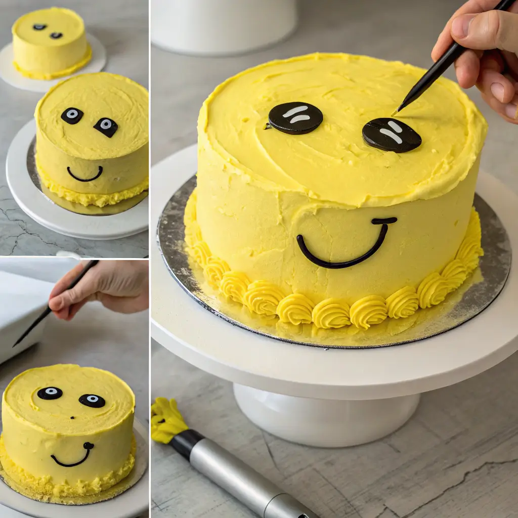 Step-by-step frosting and face decorating of Roblox cake